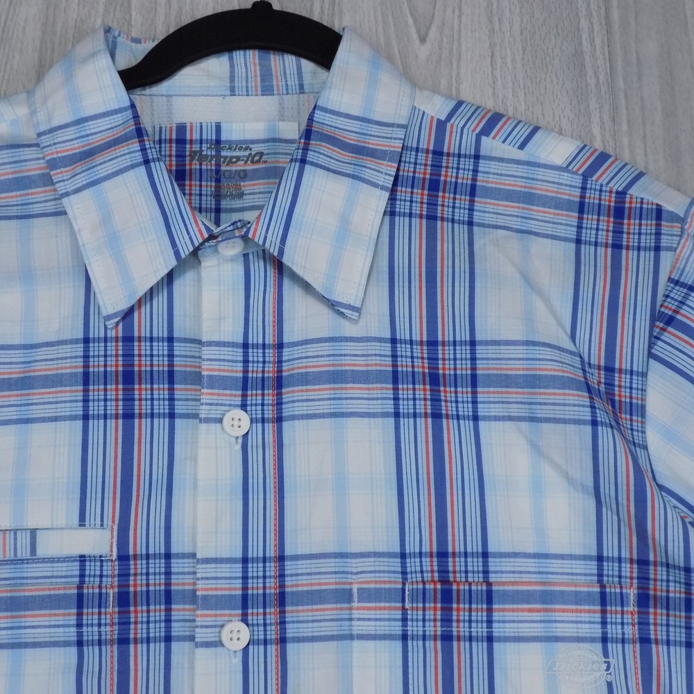 Dickies Temp-iQ Button-down Shirt Mens L Blue Plaid Short Sleeve Outdoor Active